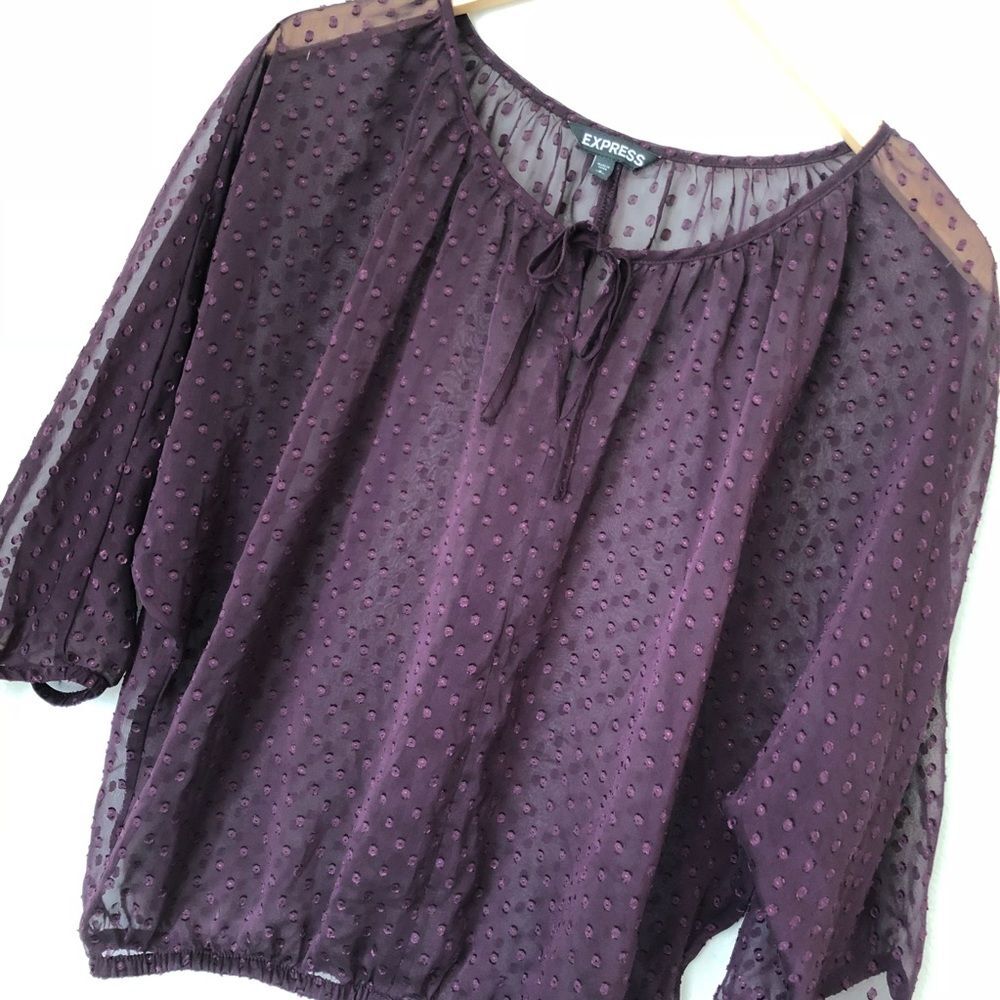 Express Sheer Purple Peasant Blouse Size S